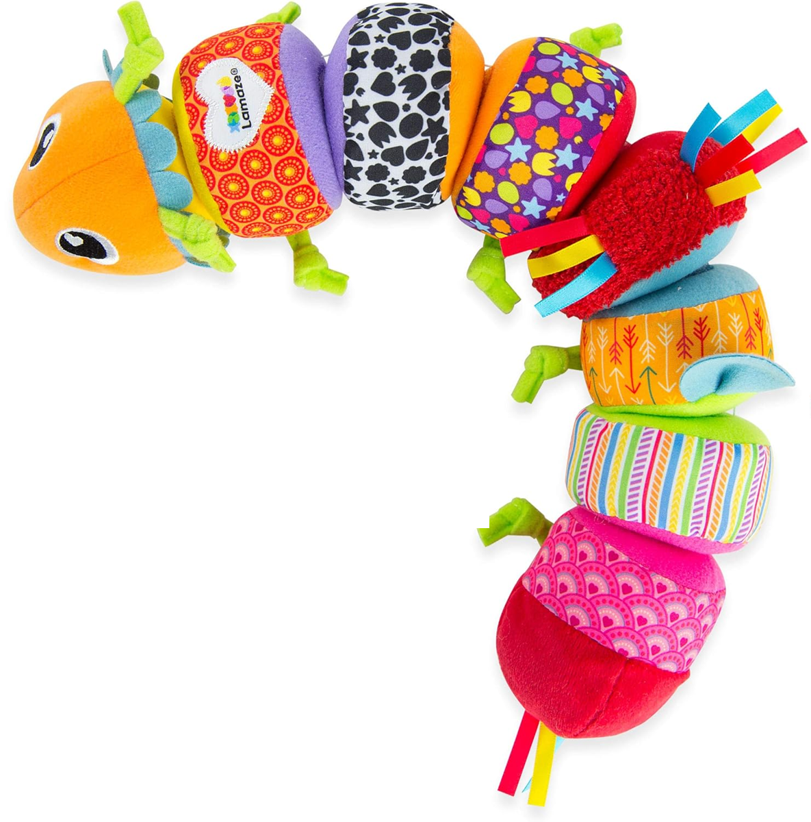 LAMAZE Mix & Match sensorische rups met rammelaar 8 delen met klittenband 44 cm