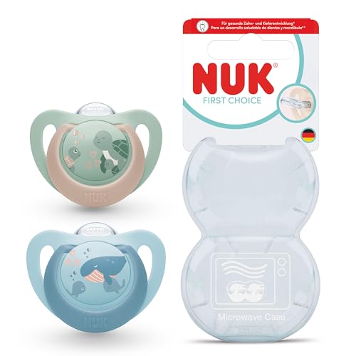 NUK First Choice smoczek uspokajający silikonowy x2 6-18m, ortodontyczny, wzór Żółw/Wieloryb
