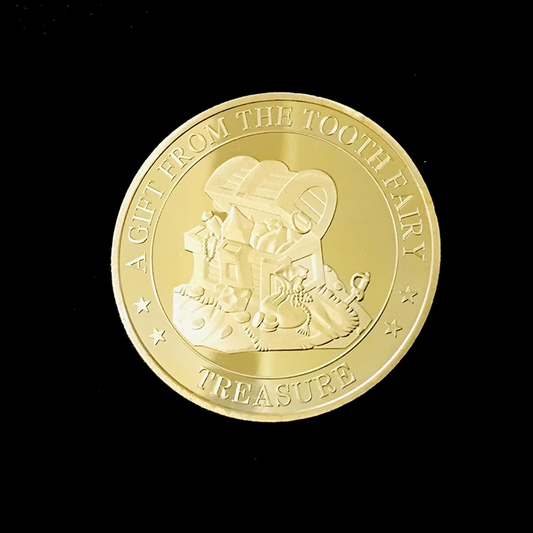 BRADOC Hada de los Dientes moneda metálica dorada para poner bajo la almohada 4 cm TESORO