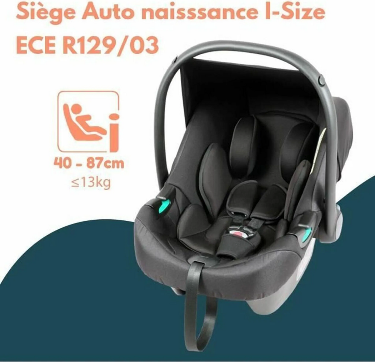 BAMBISOL wózek podwójny + fotelik samochodowy gr0, fotelik I-Size ECE R129/03 dla 40-87 cm i do 13 kg