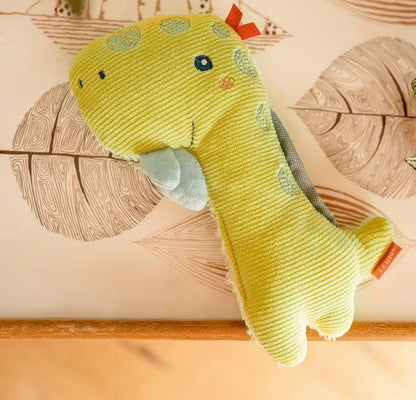 FEHN pluchen knuffel met rammelaar en pieper DINO 17,5 cm