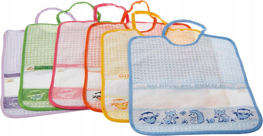 BUBABU śliniak bawełniany x6 32x29cm kolorowe śliniaki na gumce, zestaw 6 sztuk