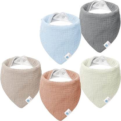 LULU MOON slabbetjes bandana met drukknoop 0-36 maanden x5