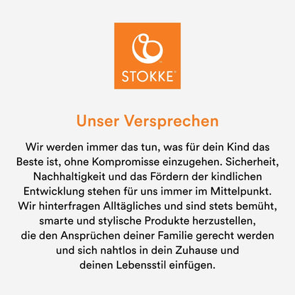STOKKE LIMAS FLEX nosidełko ergonomiczne 4-20kg, logo Stokke i informacja o bezpieczeństwie oraz zrównoważonym rozwoju