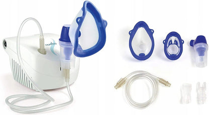 NUVITA INHALATOR, NEBULIZATOR 2 prędkości pracy, biały inhalator z maskami i przewodem, do inhalacji w domu