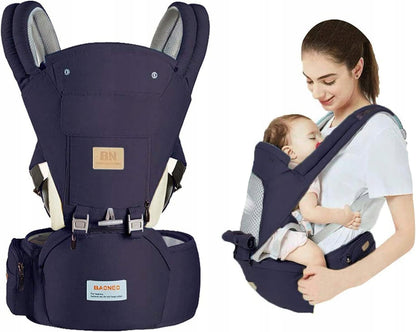 NOSIDEŁKO ergonomiczne z pasem biodrowym 6w1 granatowe, wygodne noszenie dziecka do 18 kg