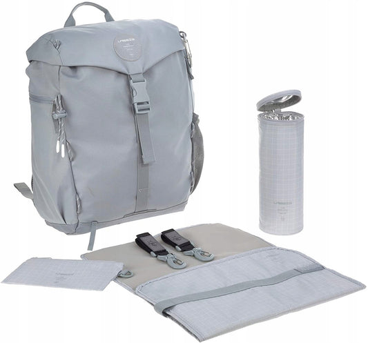 LASSIG torba plecak na akcesoria OUTDOOR grey 1, szary plecak na pieluchy i akcesoria LASSIG z dodatkami