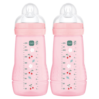 MAM Easy Active zestaw butelek 2x 270 ml wiek 0+ smoczek 1 CZEREŚNIE, różowe butelki dla niemowląt