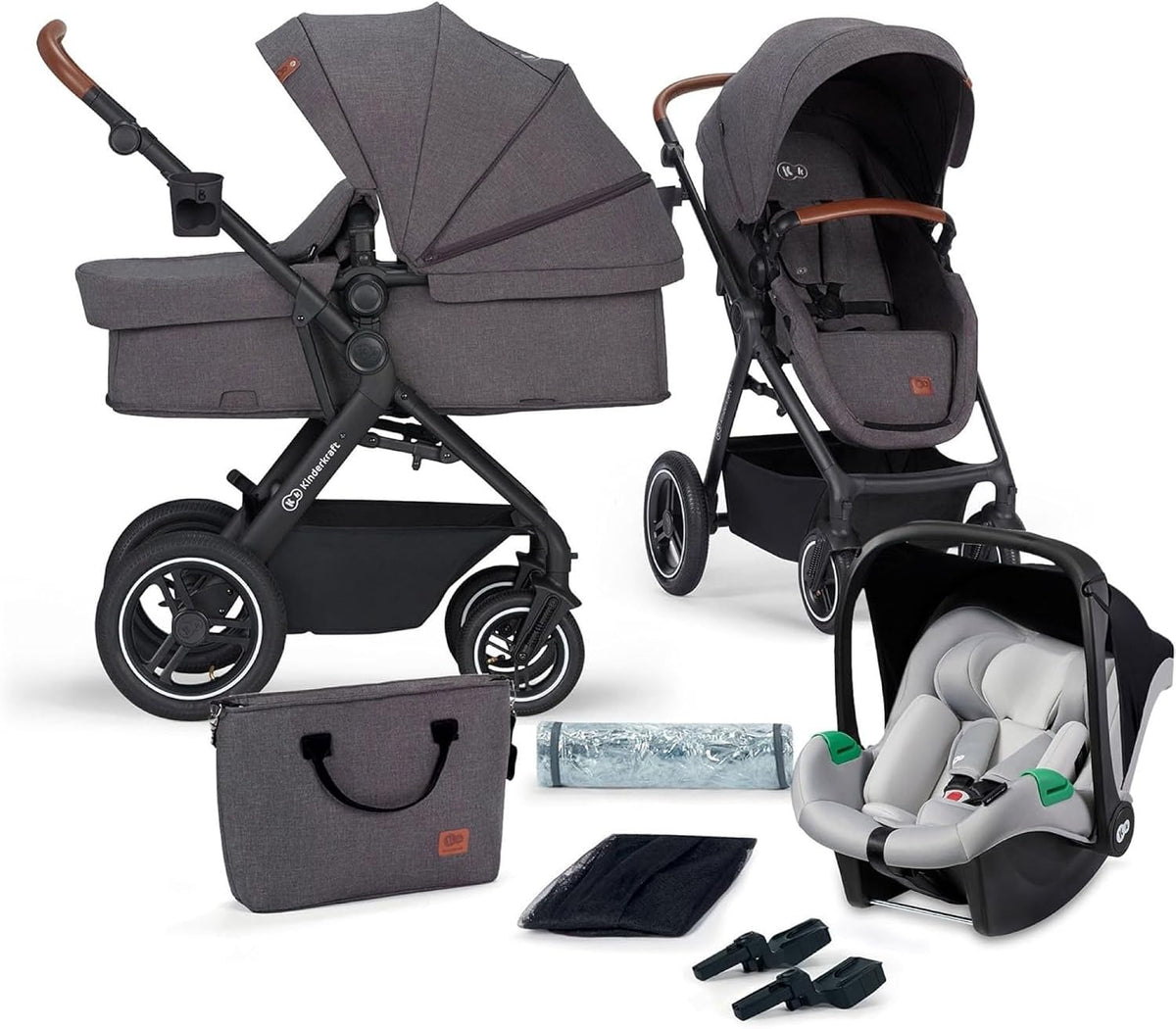 KINDERKRAFT B-TOUR 3-in-1 multifunctionele kinderwagen tot 22kg + autostoeltje MINK PRO