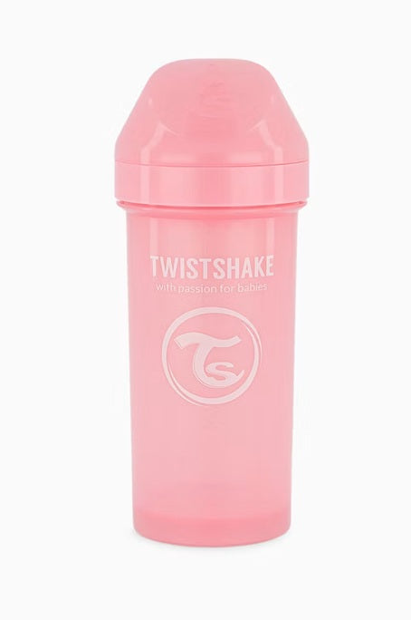 TWISTSHAKE Kid Cup kubek niekapek z ustnikiem i blenderem 360 ml 12 m+ różowy kubek z twardym ustnikiem