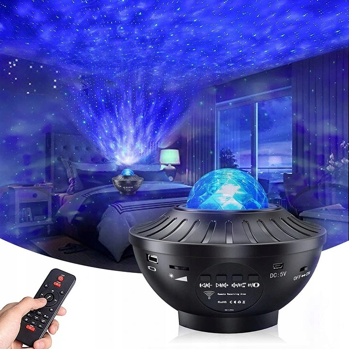 VOKSUN LED Bluetooth projektor gwiazd + pilot, czarny projektor LED z efektem zorzy na suficie