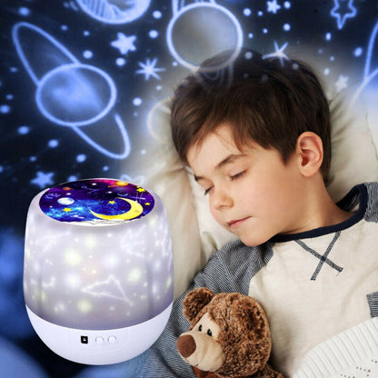 SPECIAL SWEET lampka nocna + projektor, 5 motywów, biała lampka z projekcją gwiazd i księżyca do pokoju dziecka