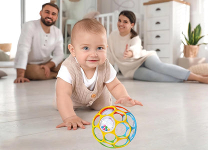 KIKUO Classic Ball grijpspeeltje en bijtring met rammelaars 11,5 cm