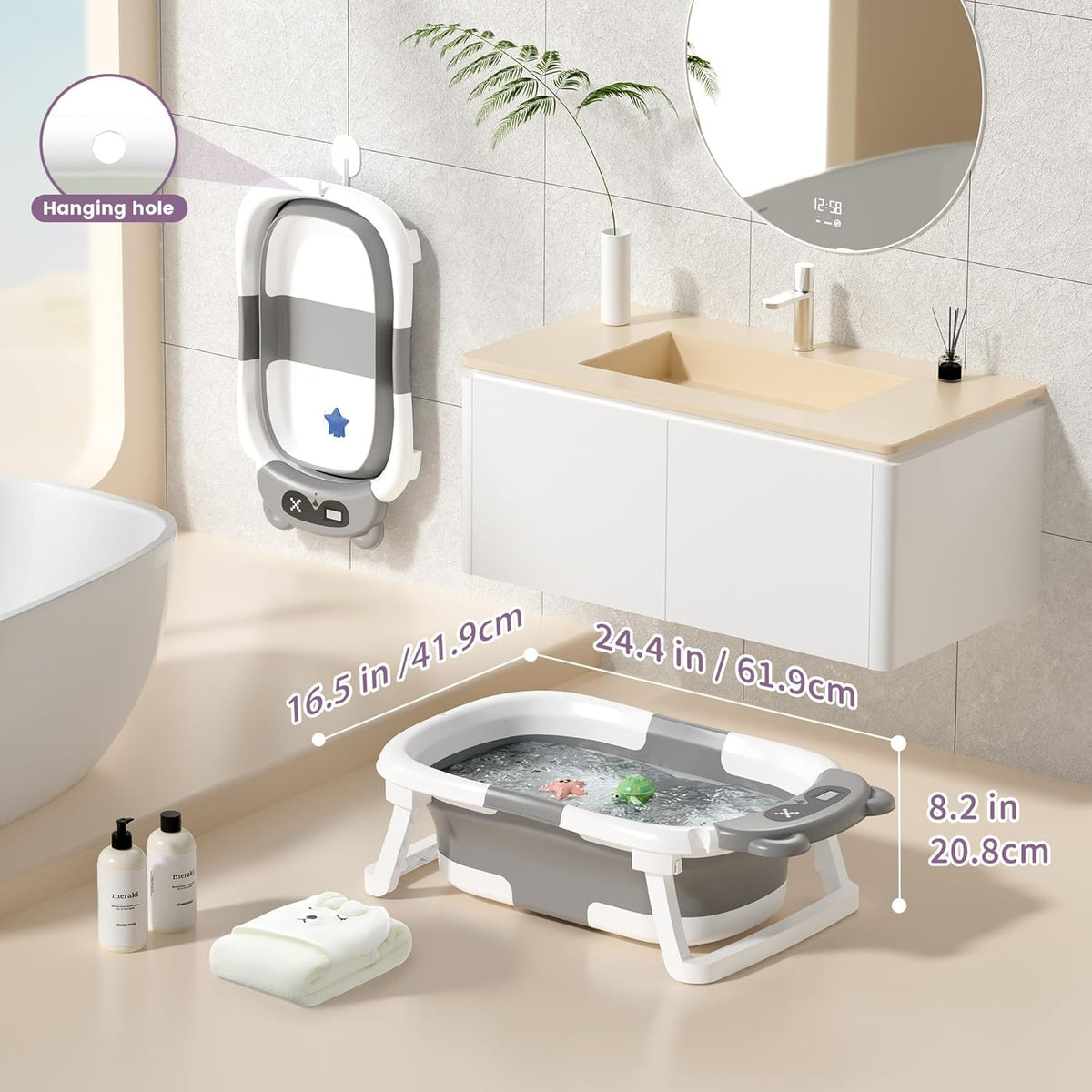 GLENMORE folding bathtub with drain and thermometer