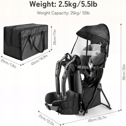 BESREY KRAXE nosidełko turystyczne 6-36 msc, składane nosidło z baldachimem, wymiary i waga 2,5 kg