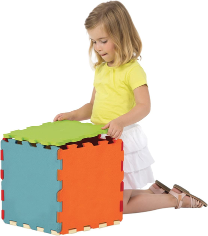 LUDI mata składana puzzle SENSORYCZNE 90x90, kolorowa piankowa kostka edukacyjna dla dziecka