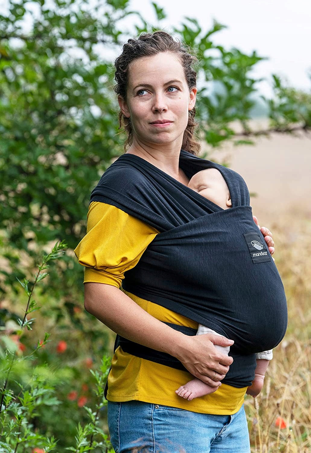 MANDUCA SLING chusta do noszenia dziecka czarna, elastyczna, 100% bawełna ekologiczna, dla noworodka