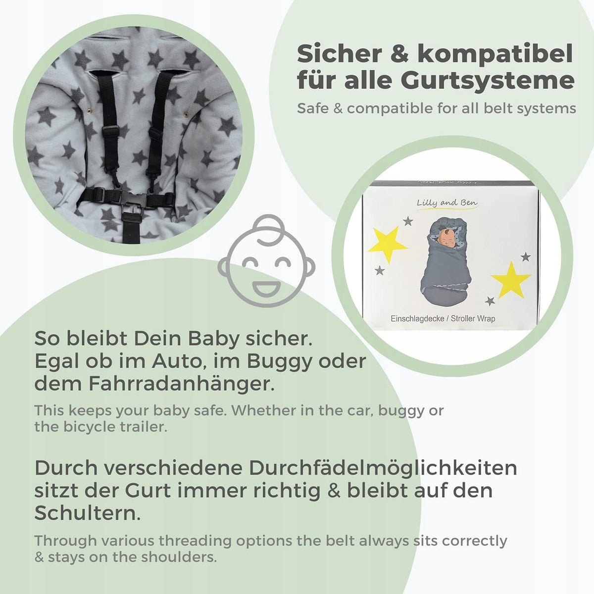 LILLY&BEN Kuscheldecke für Kindersitz und Kinderwagen, aus Fleece, für Gurtsysteme