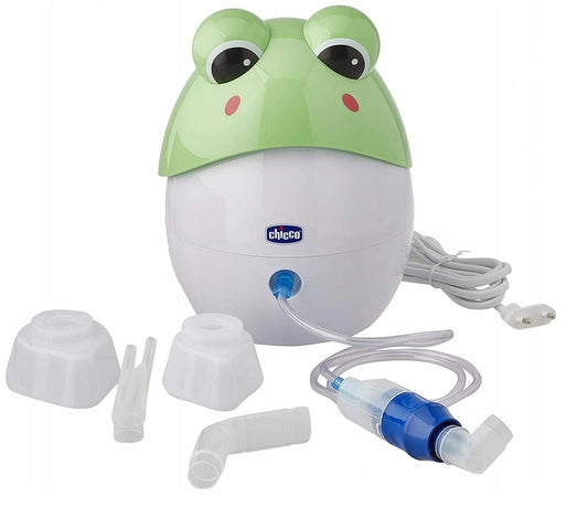 CHICCO inhalator nebulizator ŻABA 1 ml w 5 minut, zielono-biały nebulizator z maskami silikonowymi
