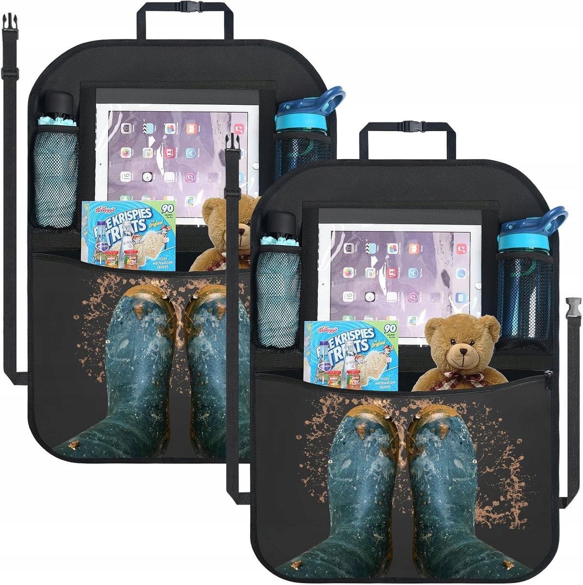 URAQT organizer samochodowy na fotel ochraniacz 46x62 cm 2 sztuki, czarny organizer z kieszeniami i mocowaniem