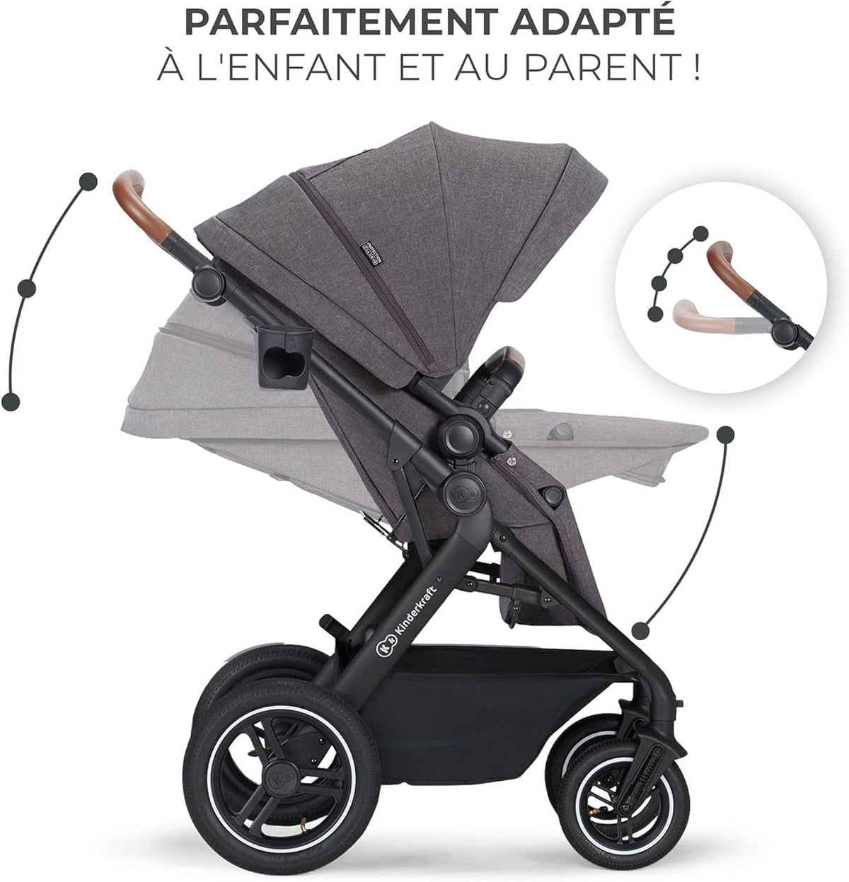 KINDERKRAFT B-TOUR 3-in-1 multifunctionele kinderwagen tot 22kg + autostoeltje MINK PRO
