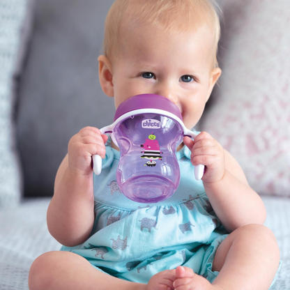 CHICCO Training Cup kubek niekapek z ustnikiem 200 ml 6 m+ fioletowy kubek niekapek dla dziecka z uchwytami