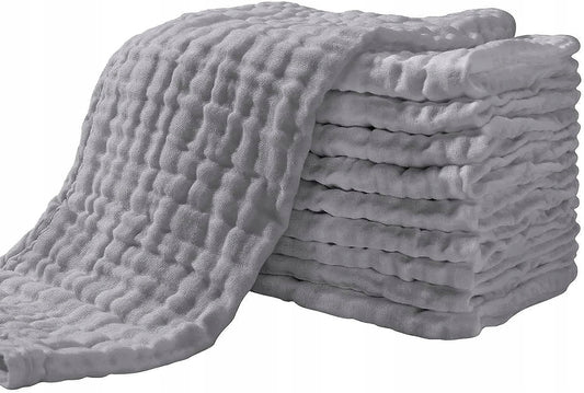 YOOFOSS pieluchy muślinowe 25cm x 49cm x10szt, miękkie szare pieluszki z 100% bawełny dla niemowląt