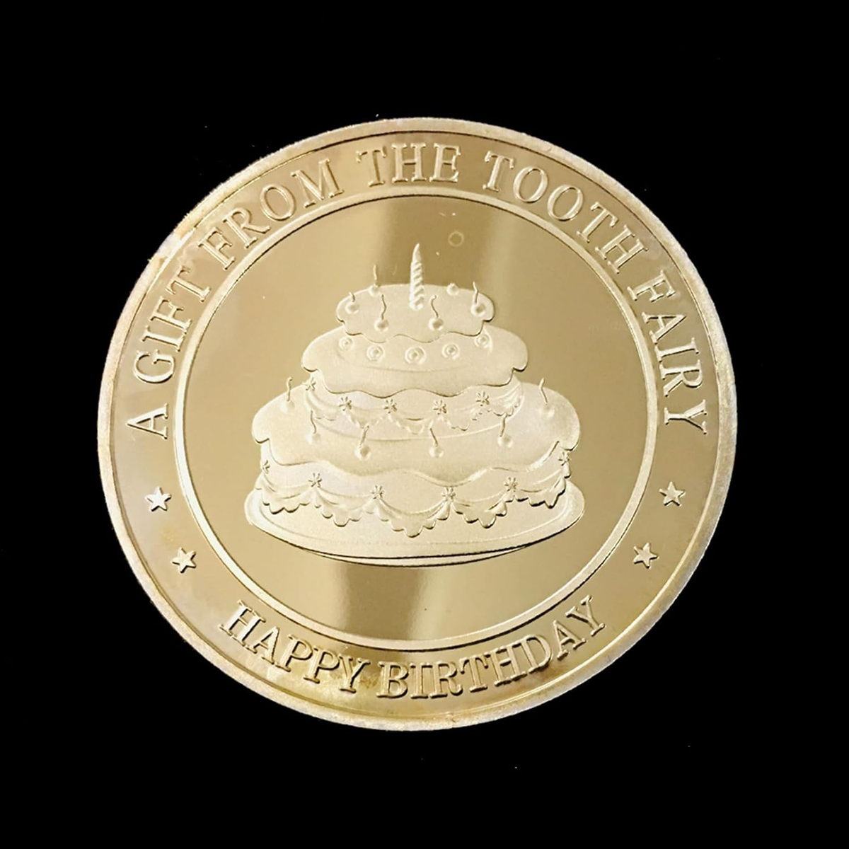 BRADOC Fée des dents pièce métallique dorée à glisser sous l’oreiller 4 cm GÂTEAU