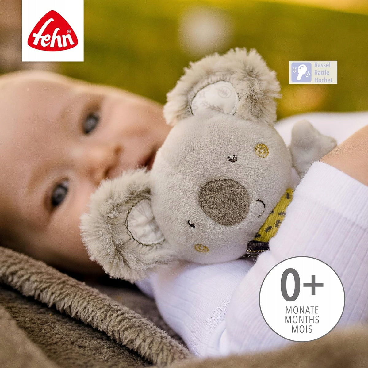 FEHN hochet en coton avec poignée KOALA 18 cm