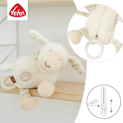 FEHN pluszowa zawieszka z pozytywką OWCA 17 cm kołysanka Brahms'a, beżowo-biała, do wózka i łóżeczka
