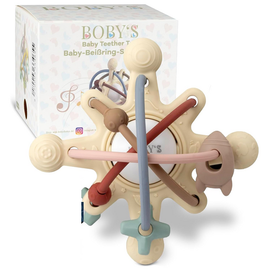 BOBY'S sensorische bijtring grijper met rammelaar 12 x 12 cm