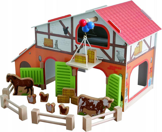Corral de madera con 6 animales granja 30,5 x 37 x 31,5 cm