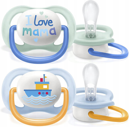 PHILIPS AVENT Ultra Air Happy smoczki x 2 0-6msc, silikonowe smoczki uspokajające z etui, wolne od BPA