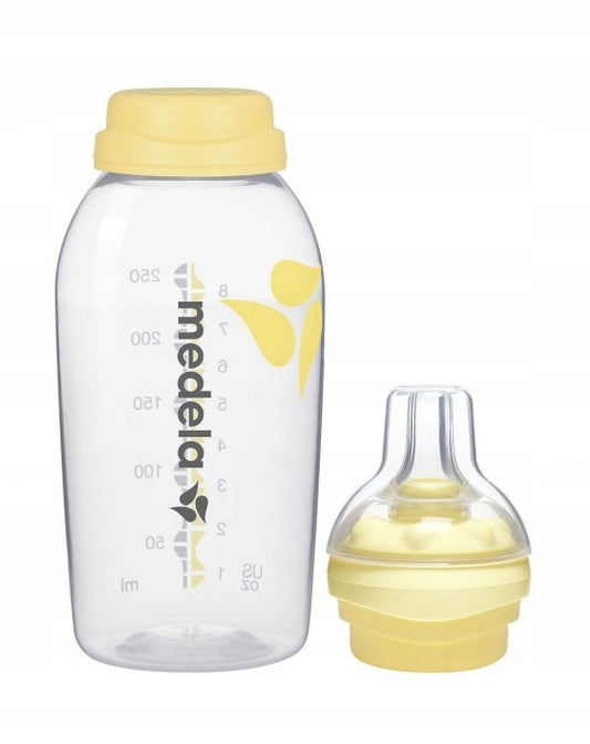 MEDELA butelka 250 ml + smoczek CALMA, żółta butelka i smoczek do karmienia niemowląt