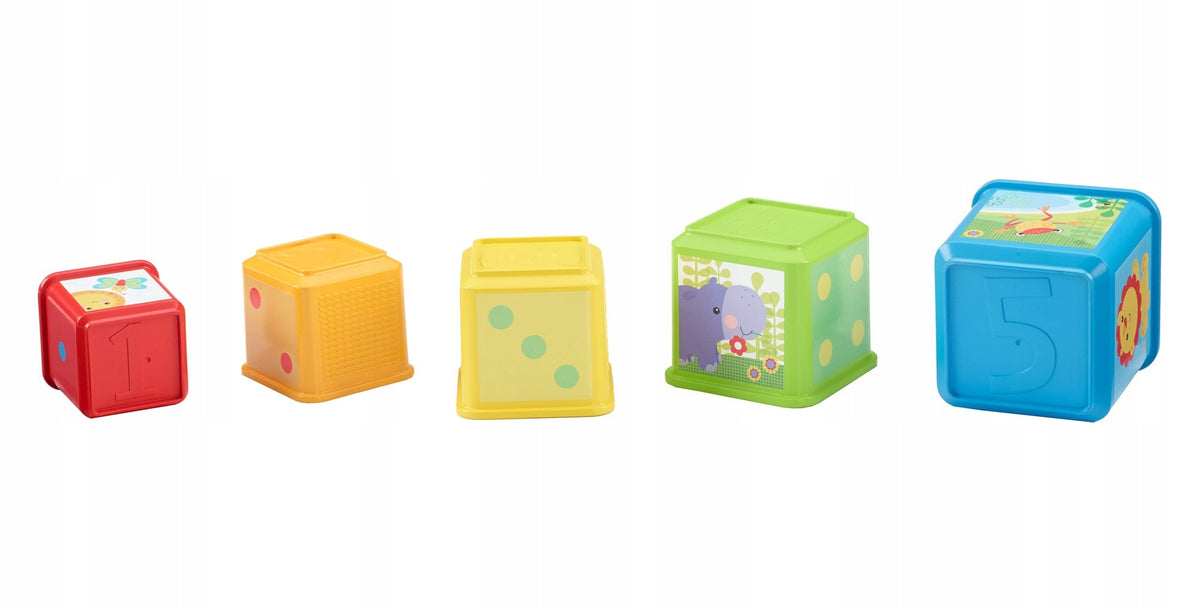 FISHER-PRICE piramidka do układania ze zwierzątkami 5el. 6m+. Kolorowe klocki do układania i wkładania jeden w drugi