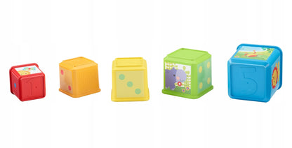 FISHER-PRICE piramidka do układania ze zwierzątkami 5el. 6m+. Kolorowe klocki do układania i wkładania jeden w drugi