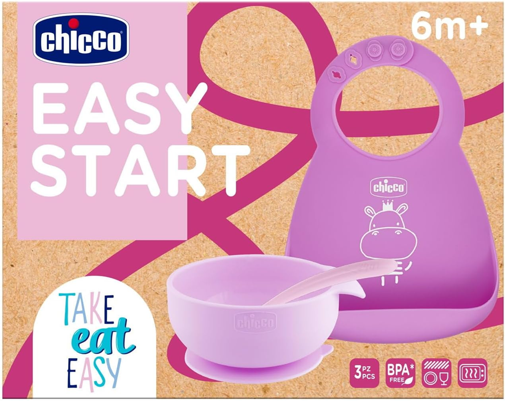CHICCO EASY START szett tapadókorongos tálka, kanál, előke 6 hónap+
