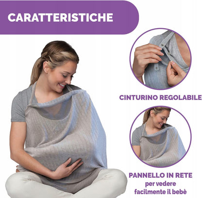 CHICCO Boppy Infinity szal i dyskretna osłona do karmienia 2w1, szary, z regulowanym paskiem i siateczkowym panelem