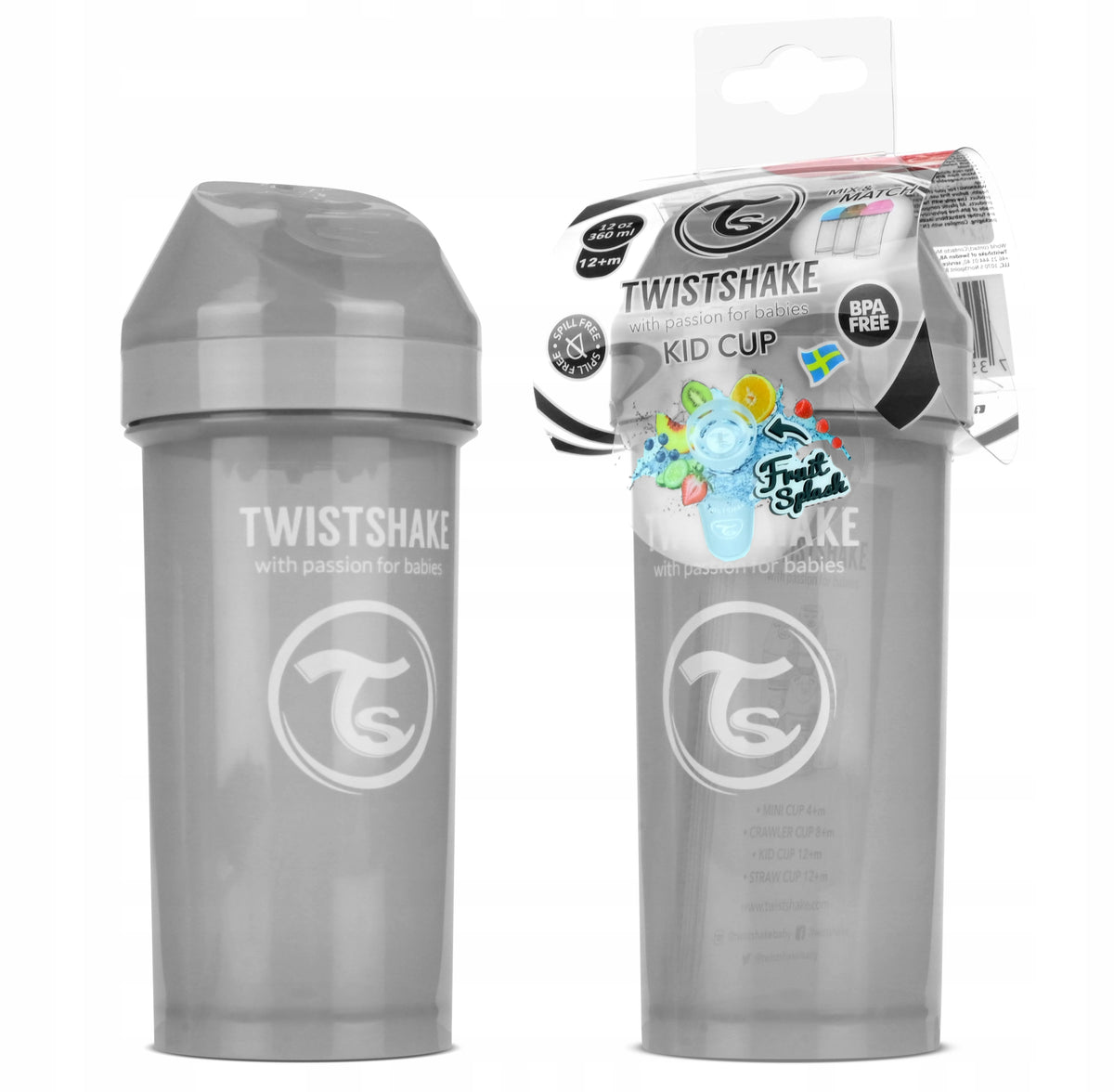 TWISTSHAKE cană anti-vărsare 360 ml 12m+ cu pai KID CUP