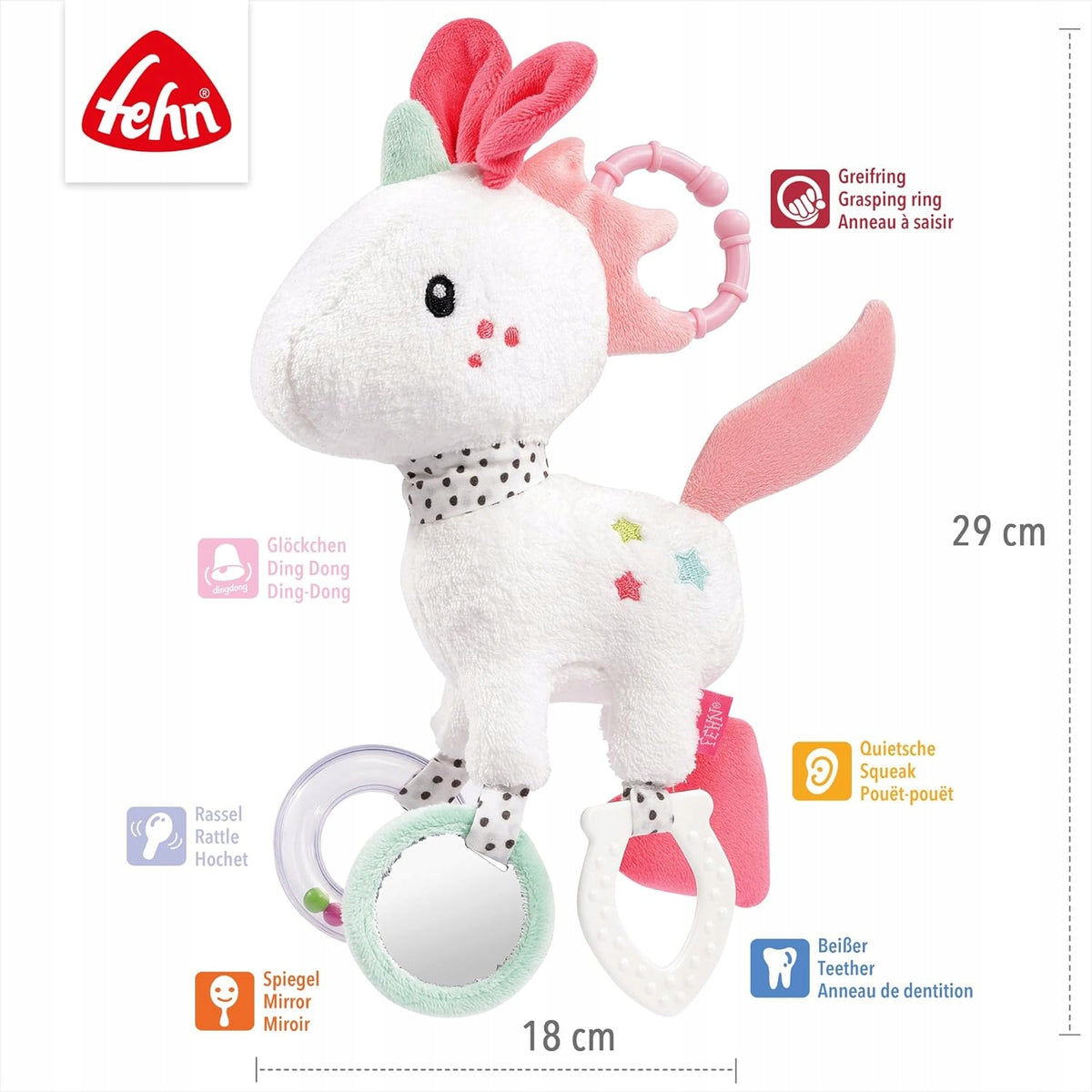 FEHN Aiko&Yuki suspension avec hochet et poignée pour poussette, siège auto