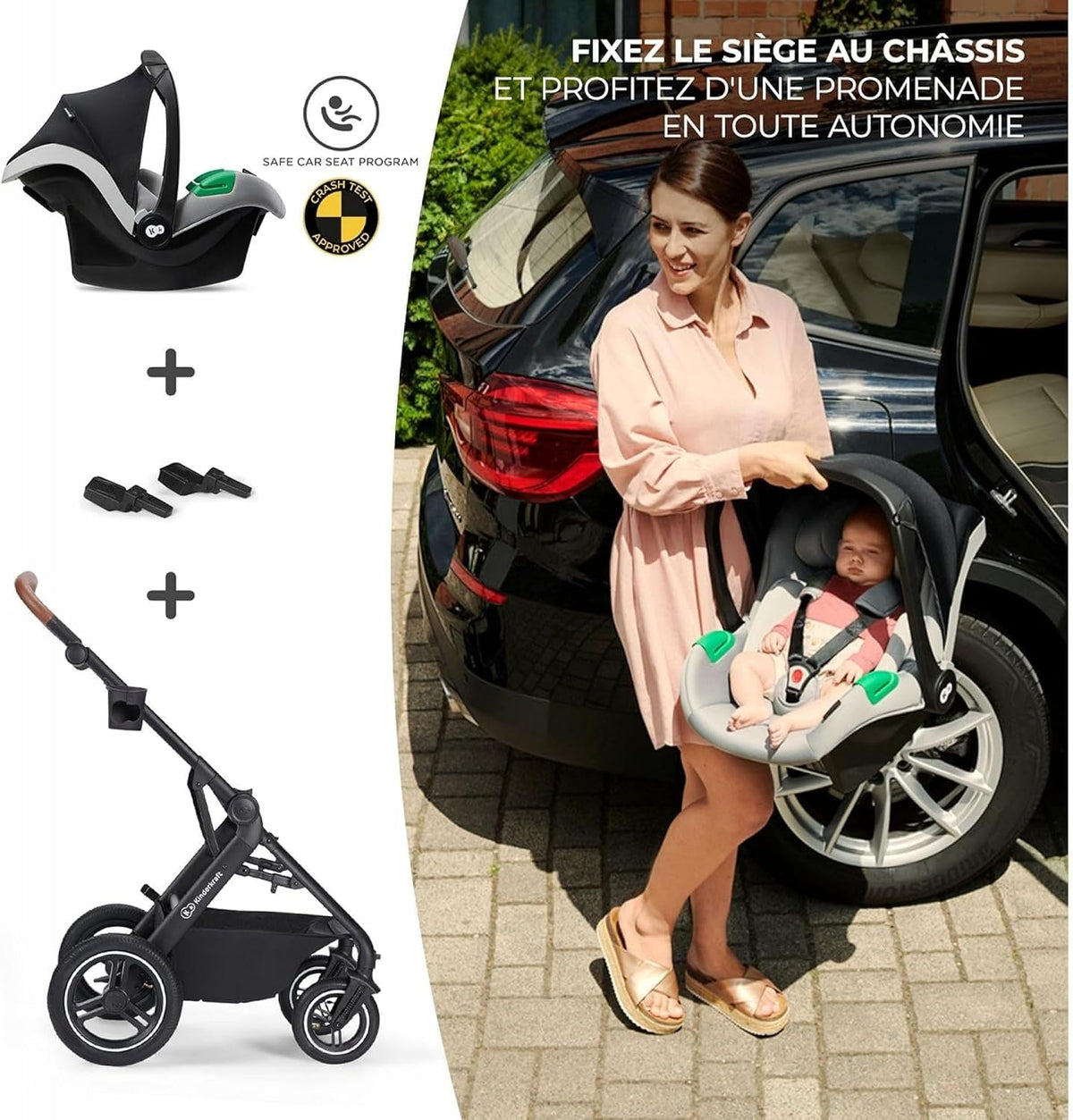 KINDERKRAFT B-TOUR 3-in-1 multifunctionele kinderwagen tot 22kg + autostoeltje MINK PRO