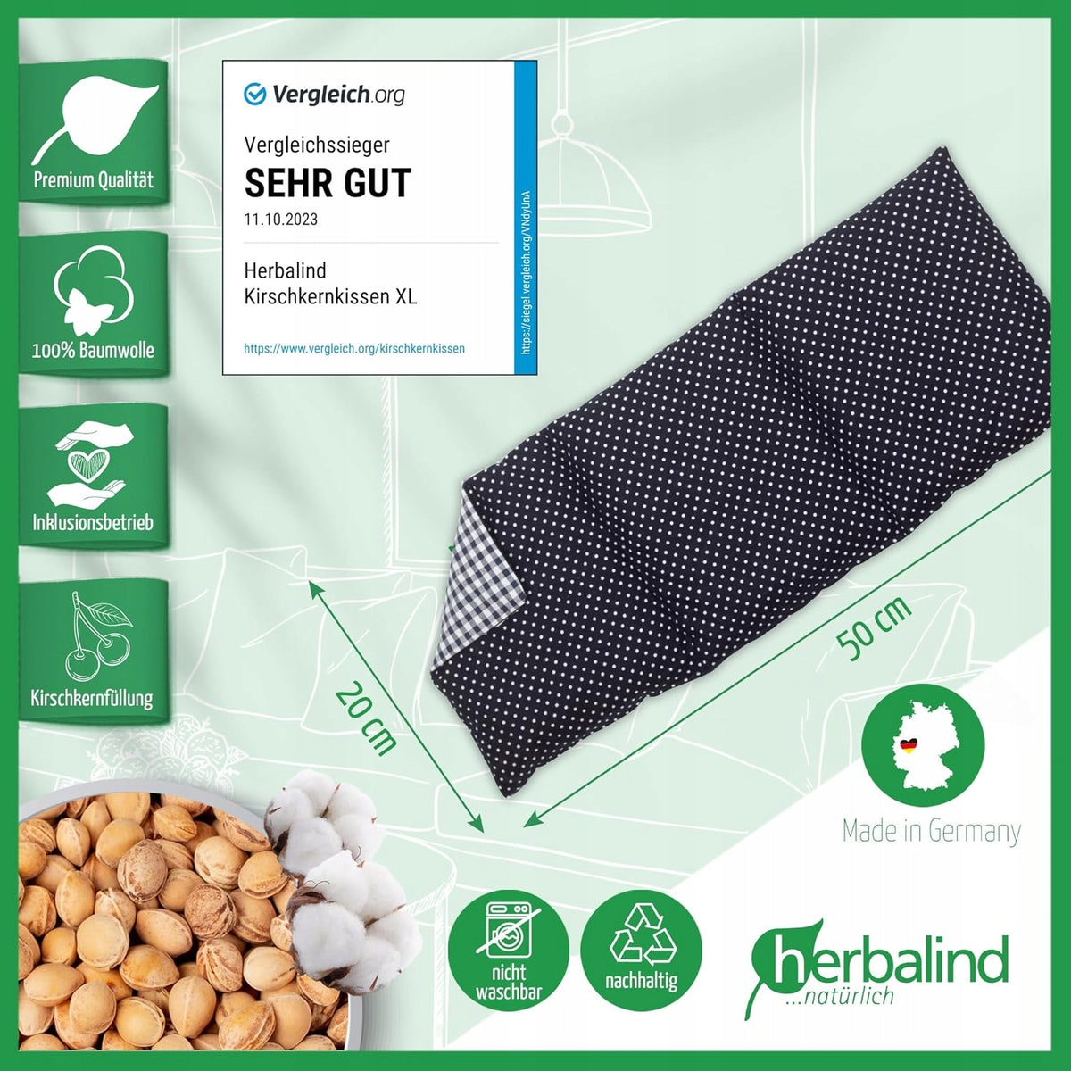 HERBALIND termofor s čerešňovými kôstkami XL 900g 50x20cm