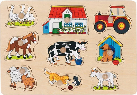 GOKI houten insteekpuzzel 9 stukken 20,3 x 29,9 cm BOERDERIJ