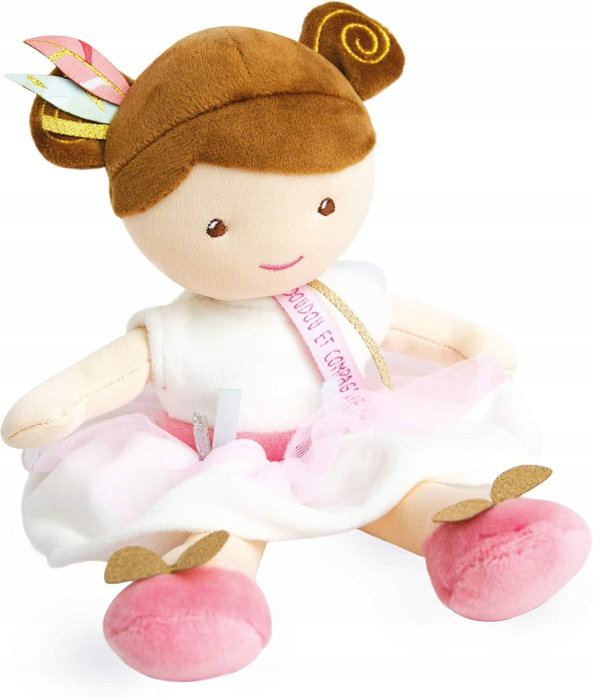 DOUDOU et COMPAGNIE Księżniczka Ombelline lalka przytulanka 27 cm, różowa lalka z miękkiego materiału dla dzieci 0+