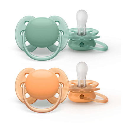 PHILIPS AVENT Ultra Soft smoczki x 2 0-6msc, miękkie smoczki uspokajające dla wrażliwej skóry, BPA free