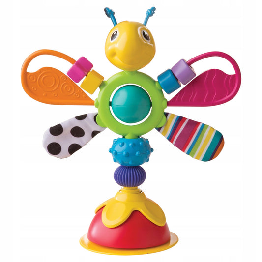 LAMAZE zabawka sensoryczna grzechotka z przyssawką 6m+ kolorowa pszczółka z gryzakami i przyssawką