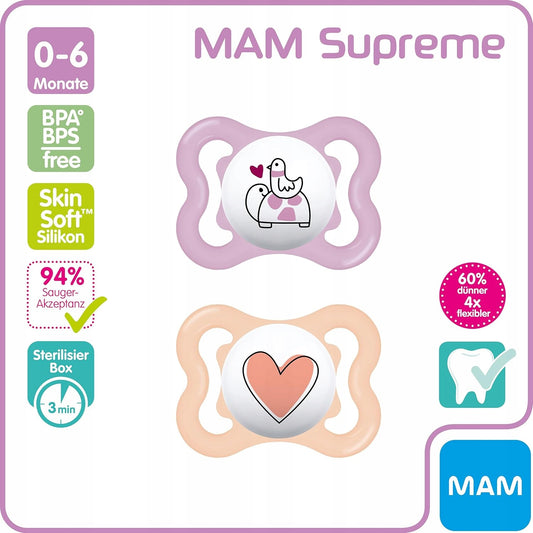 MAM SUPREME silikónový cumlík 0-6 mesiacov x2