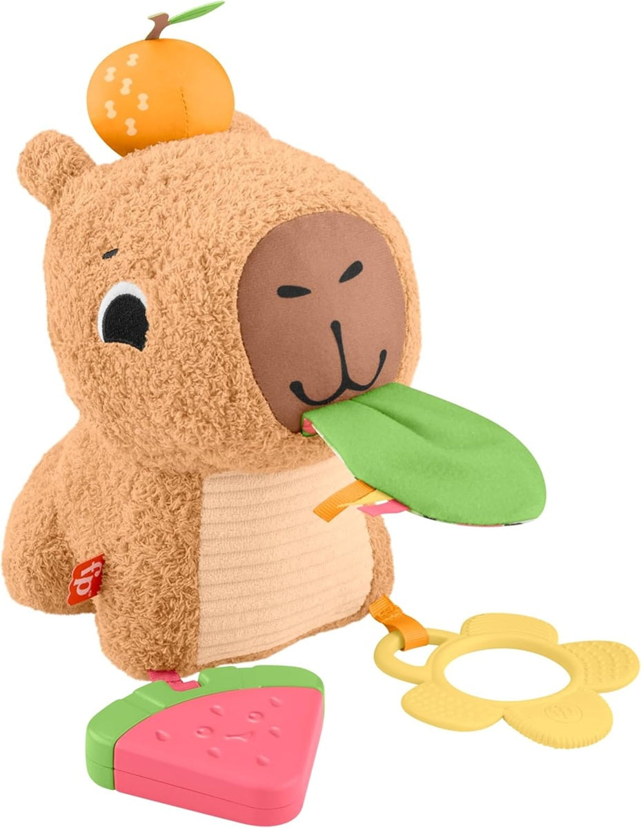FISHER-PRICE plyšová senzorická kapybara s kousátkem a chrastítkem 23,5 cm