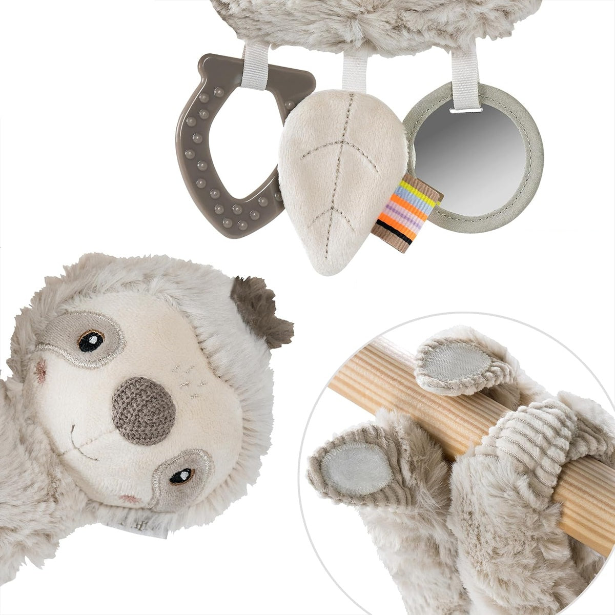 FEHN Activity pluchen LUIAARD-hanger voor kinderwagen en autostoeltje, 22 cm