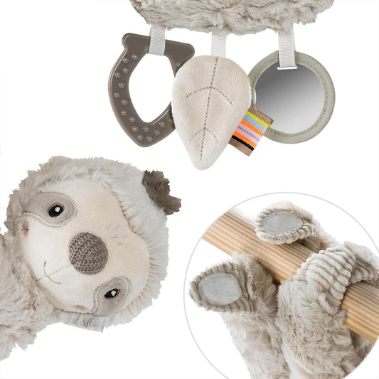 FEHN Activity pluchen LUIAARD-hanger voor kinderwagen en autostoeltje, 22 cm